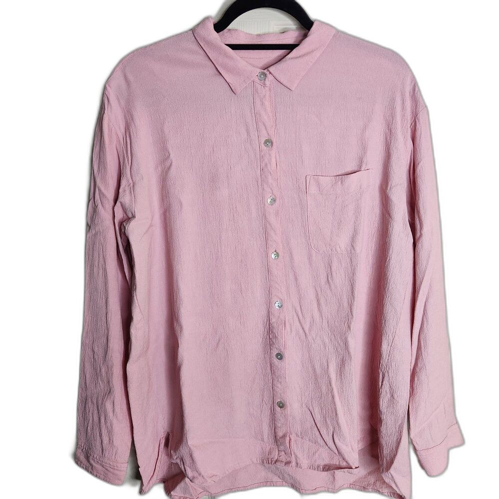 J. Jill Long Sleeve Button Down Large L Lagenlook Coastal Lightweight Travel